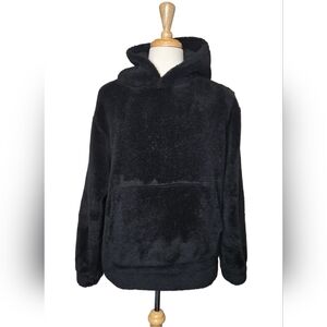 Plush Faux Fur Hoodie Black Cozy Teddy Oversized Lounge Pullover Clean Girl